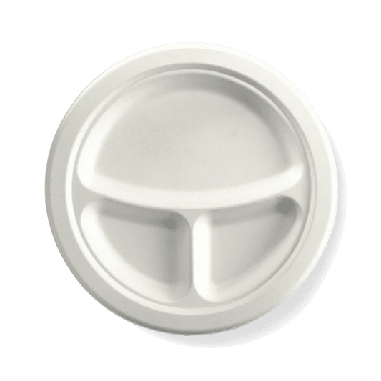 Pllaka të rrumbullakëta 23 cm (9") me 3 ndarje - të bardha