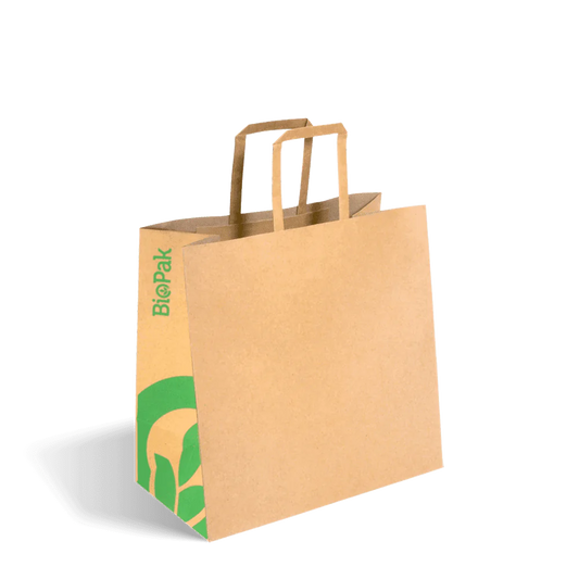 Çanta të vogla letre me dorezë të sheshtë - kraft