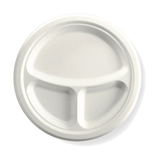 25cm (10") 3 compartment round plate - white