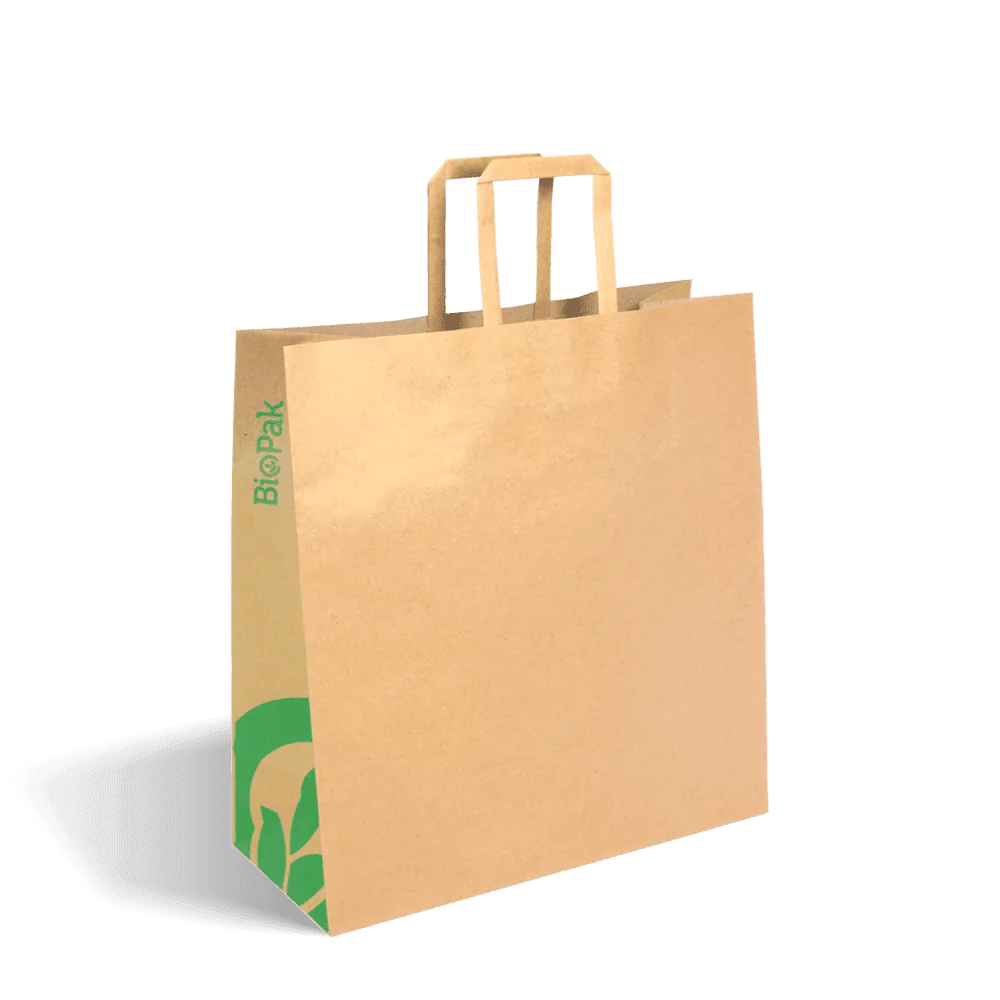 Medium flat handle paper bags - kraft [200 PER CARTON]