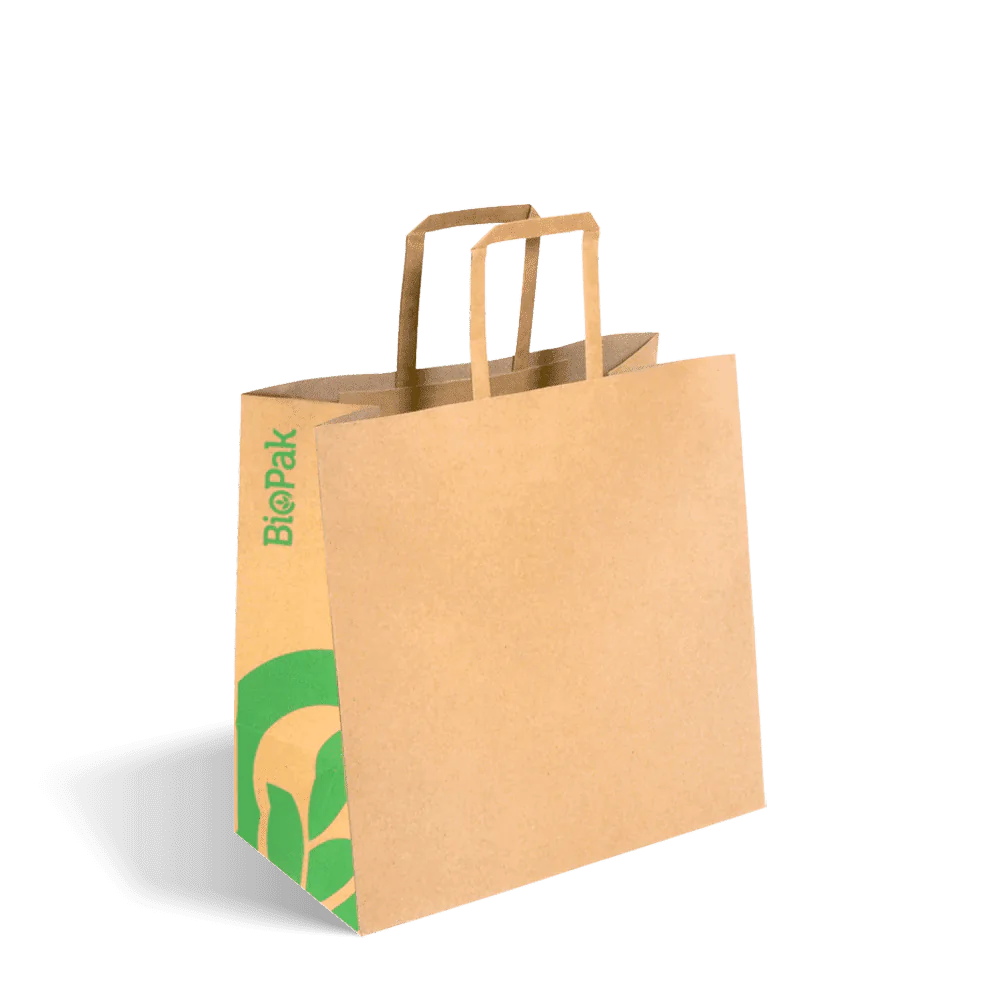 Small flat handle paper bags - kraft [250 PER CARTON]