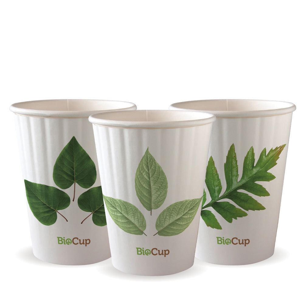 390ml (12oz) cup D/W (fits large lids) - leaf [1000 PER CARTON]