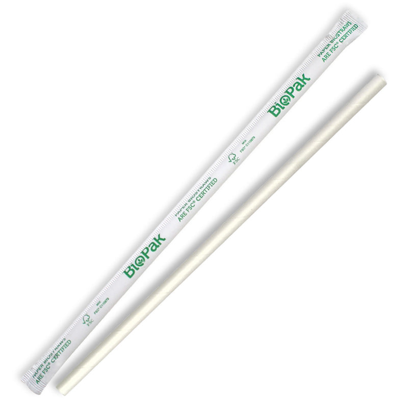 6mm individually wrapped straight straw - white