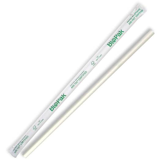 6mm individually wrapped straight straw - white
