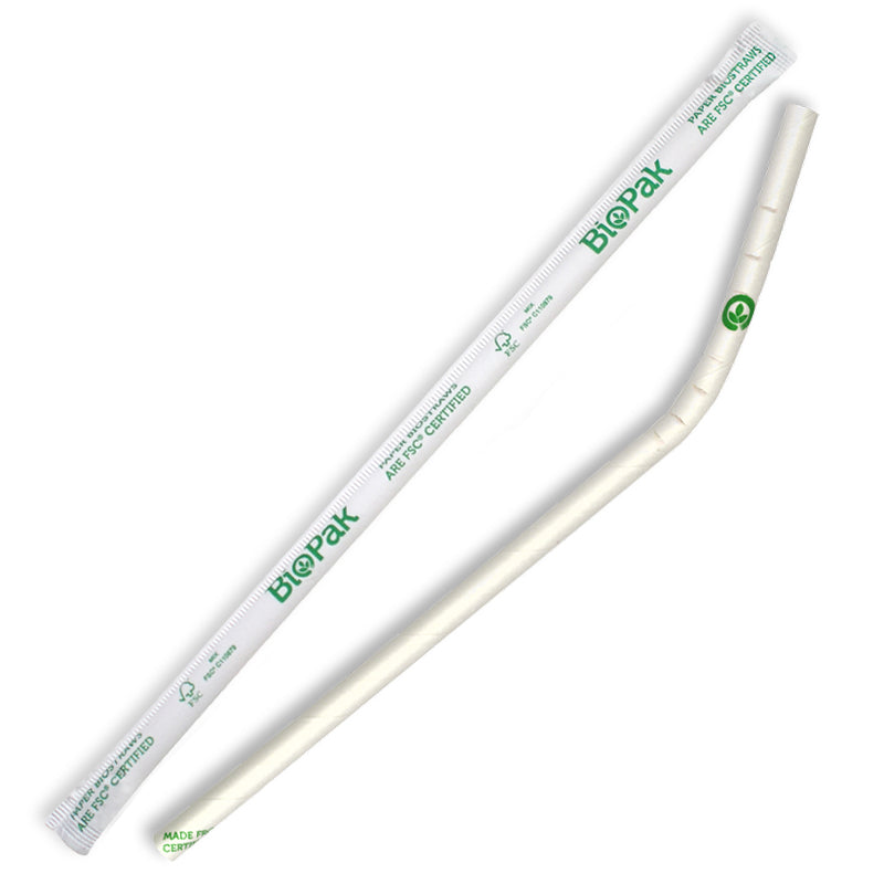 6mm individually wrapped bendy straw - white