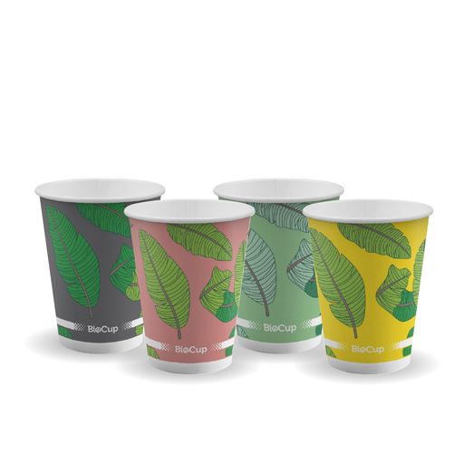 390ml / 12oz cold paper cup - mixed colour leaf designs [1000 PER CARTON]