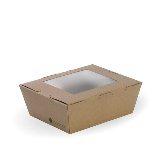 Medium lunch box with window - 152 x 120 x 64mm - printed kraft-look [200 PER CARTON]