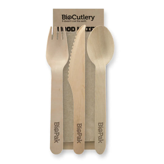 16cm knife fork spoon and napkin set FSC 100% - wood
