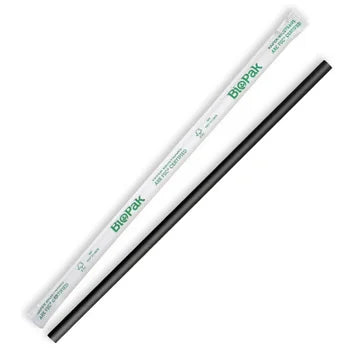 6mm individually wrapped black straw - black